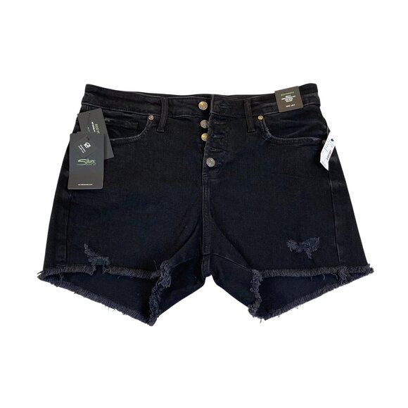 NWT Silver Jeans Co Shorts W31 Beau Girlfriend Fit Mid Rise Denim Black Casual - Picture 1 of 5